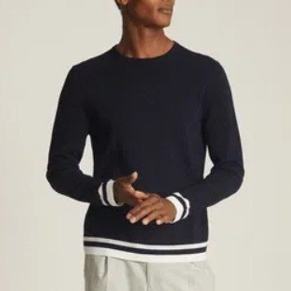 REISS Handsome Tipped Crew‎ Neck Jumper Knit Sweater Navy Blue Men Size Medium